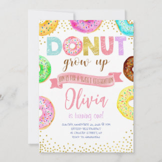 Uppväxt Rosa Doughnut Girl Födelsedagsfest Inbjudningar