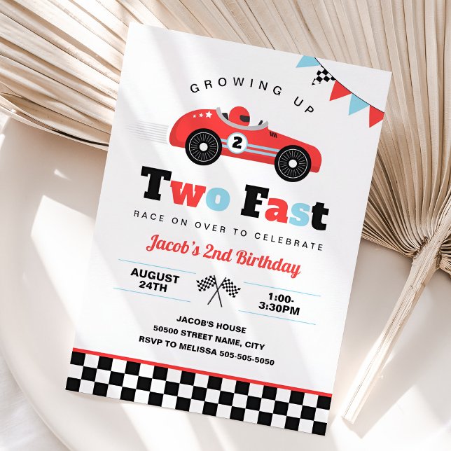 Uppväxt två snabbbilars andra födelsedag i Tävling Inbjudningar (Two Fast Race Car Birthday Invitation)