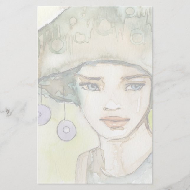 Uppvisning av en vacker, ömtålig flicka brevpapper (Framsida)