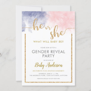 Uppvisning av Genderna glitter Rosa & Navy Blue Wa Inbjudningar