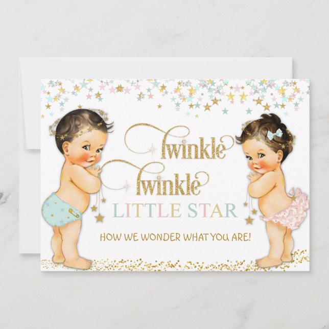Uppvisning om Twinkle Little Star Baby Gender  Inbjudningar (Framsida)