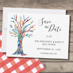 Uppvykort för Family Reunion Spara datum meddeland Meddelande Vykort<br><div class="desc">Familjeåterförening Spara datum meddelande vykort. Be din familj att spara datumet för din familjeåterförening med det här vykortet för snyggten. Den har en familj träd i regnbågens färg på vit bakgrund. Det finns mallar som du kan anpassa med din familj namn och dina uppgifter. Den här unika designen är en...</div>