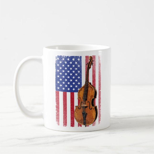 Upright Bass American Flagga Patriotic Dubbla Bass Kaffemugg (Vänster)