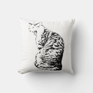 Upright Yawning Tabby katt Monokrome Dekorativ kud Kudde