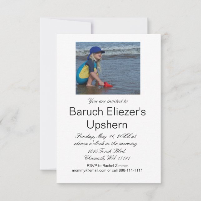 Upshernish-inbjudan Upshern Upsherin-inbjudningar Inbjudningar (Framsida)