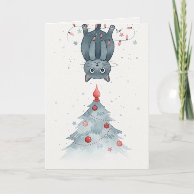 Upside-Down Christmas Kitten Card Kort (Framsida)