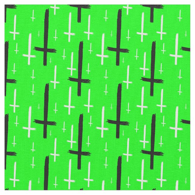 upside down inverted cross acid green black tyg (Närbild)