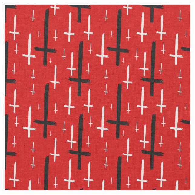  upside down inverted cross red black tyg (Närbild)