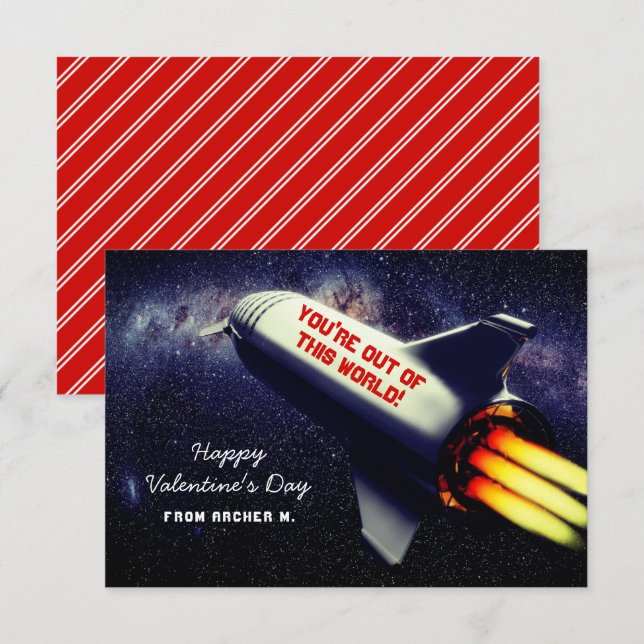 Ur den här världsretenraketen Kids Valentine Anteckningskort (Fram/baksida)