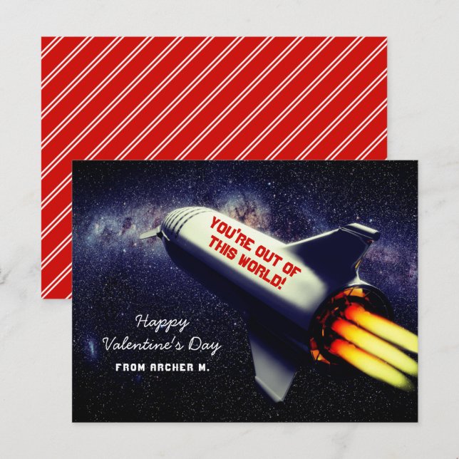 Ur den här världsretenraketen Kids Valentine Helg Vykort (Fram/baksida)