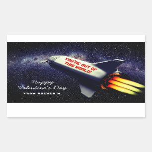 Ur den här världsretenraketen Kids Valentine Rektangulärt Klistermärke