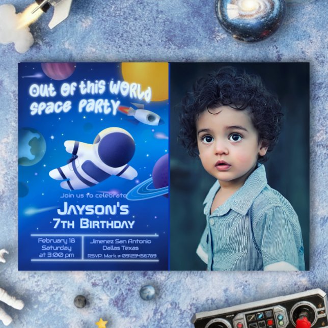 Ur detta världsrymd Party med foto Inbjudningar (Out of this World Space Party with Photo Invitation)