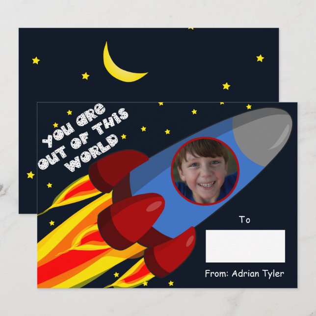 Ur World Rocket Classroom Valentines day Julkort (Fram/baksida)