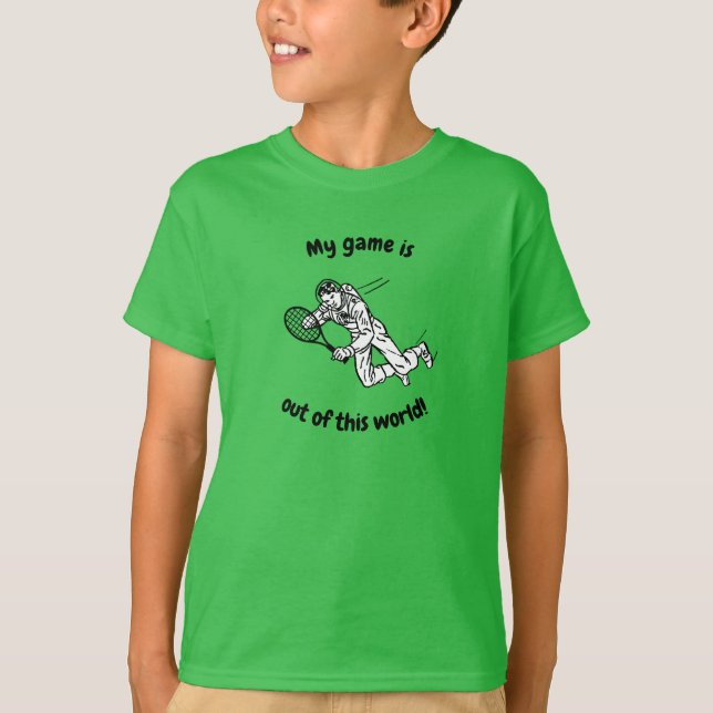 Ur World Spaceman Tennis Player T Shirt (Framsida)