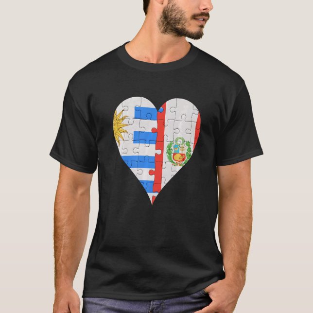 Uraguyan Peruvian Flagga Heart T Shirt (Framsida)