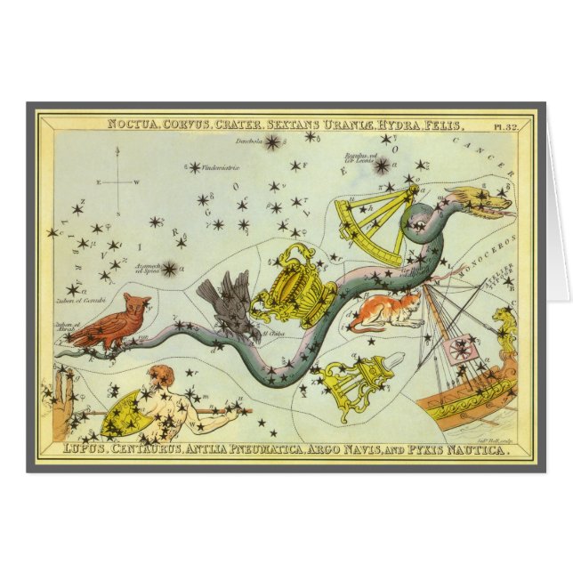 Urania's Mirror, Antik Astronomisk Himmelskarta Hälsningskort (Framsidan Horizontal)
