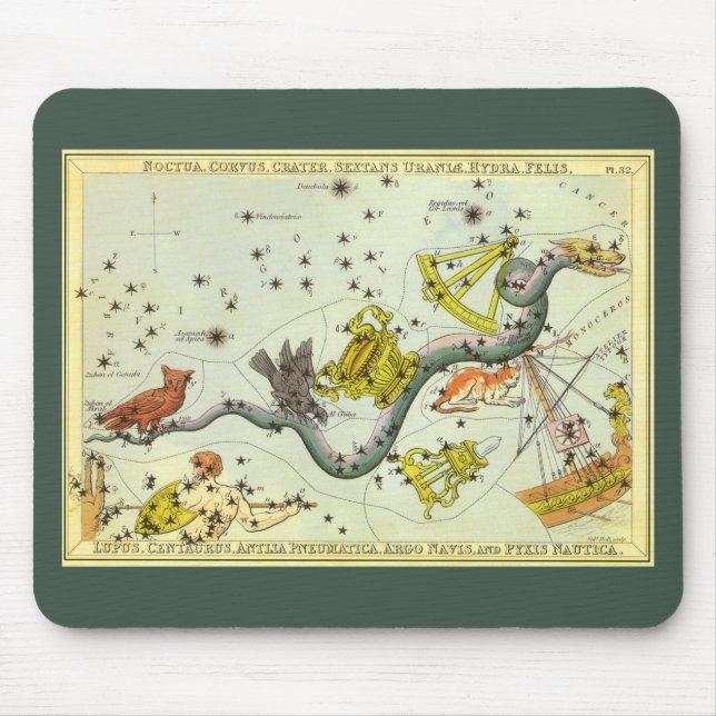 Urania's spegel, antikt astronomiskt kartverk över musmatta (Framsidan)