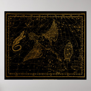 Uranias Spegel Celestial Karta Guld och Black Poster