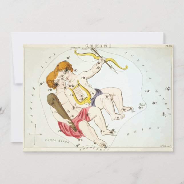Uranias Spegel Gemini Constellation Antique Print Inbjudningar (Framsida)