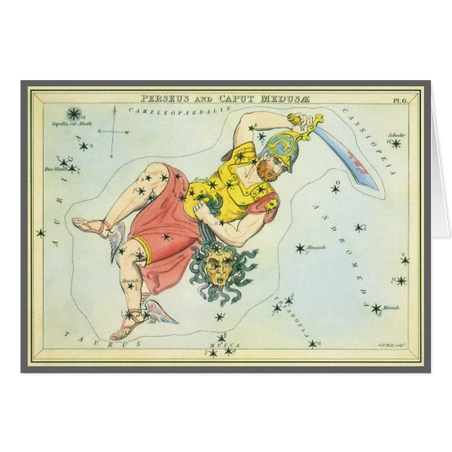 Uranias Spegel, Vintage astronomi Celestial Karta Hälsningskort (Framsidan Horizontal)