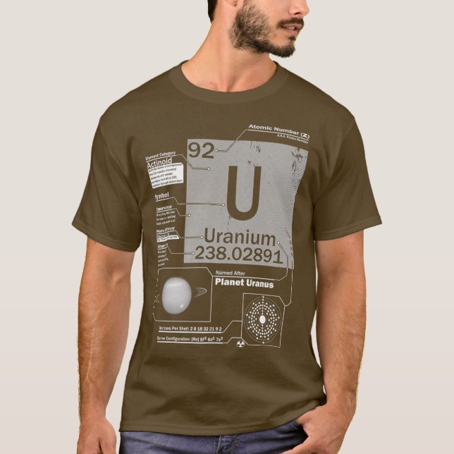 Uranium U Inslag Atomic Number 92 Science T Shirt (Framsida)