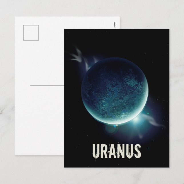 Uranus blå planet 3d universum illustration helg vykort (Fram/baksida)