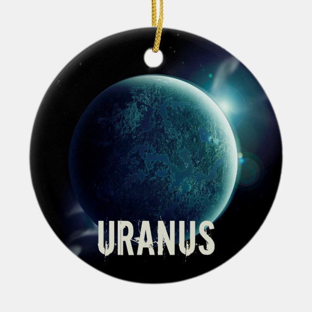 Uranus blå planet 3d universum illustration julgransprydnad keramik (Framsidan)