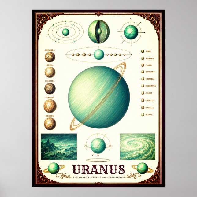 Uranus & dess månar Astronomisk karta Poster (Framsidan)