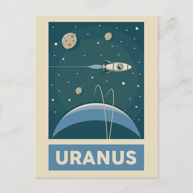Uranus Retro Galaxy Rocket Vykort (Framsida)