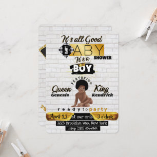 Urban Afro Baby Pojke Hip Hop Retro Barnkalas Inbjudningar