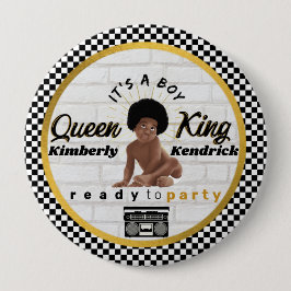 Urban Afro Pojke 90's Hip hop Retro Baby Shower Knapp