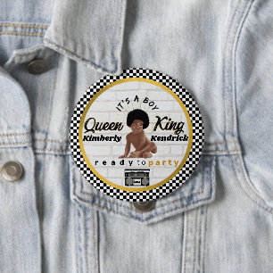 Urban Afro Pojke 90's Hip hop Retro Baby Shower Knapp