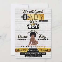 Urban Afro Pojke| Hip hop Retro Baby Shower Inbjudningar