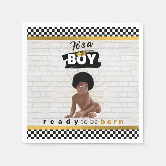 Urban Afro Pojke| Retro Hip hop Baby Shower Pappersservett (Framsidan)