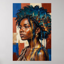Urban Afrofuturism Stadssilhuett Svart Drottning Poster