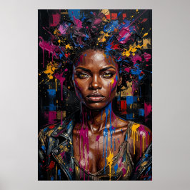 Urban Afrofuturism Svart Drottning Målarfärgsdropp Poster