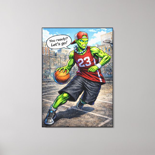 Urban Alien Basketball Player - Comic Style Art Canvastryck (Framsida)