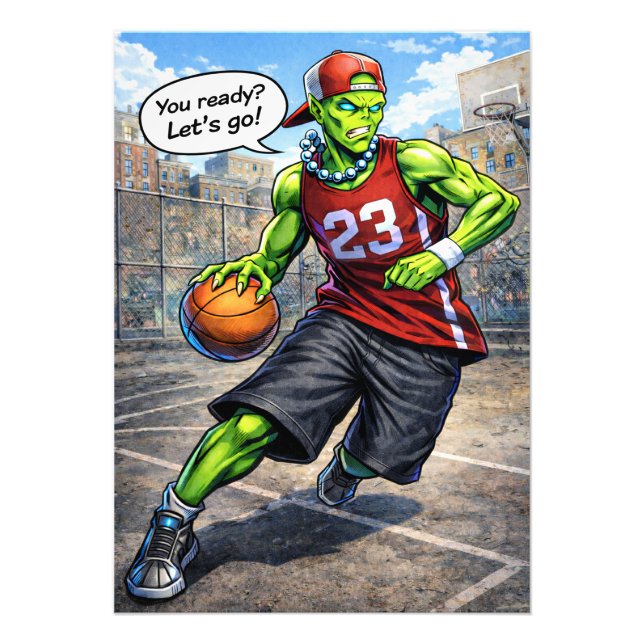 Urban Alien Basketball Player - Comic Style Art Fototryck (Framsidan)