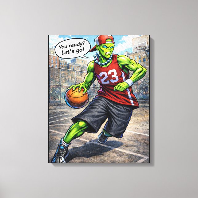 Urban Alien Basketspelare - Serieteckning Konst Canvastryck (Framsida)