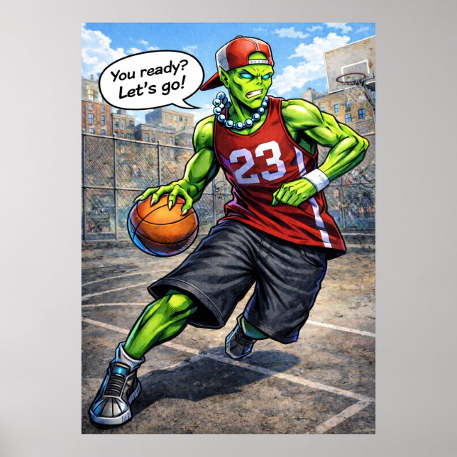 Urban Alien Basketspelare - Serieteckning Konst Poster (Framsidan)