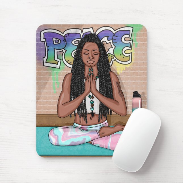 Urban Art | Söt Woman do Meditation Musmatta (Med mus)