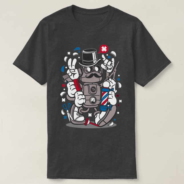 Urban Barber Hipster Robot Hair cut Sticker T Shirt (Design framsida)