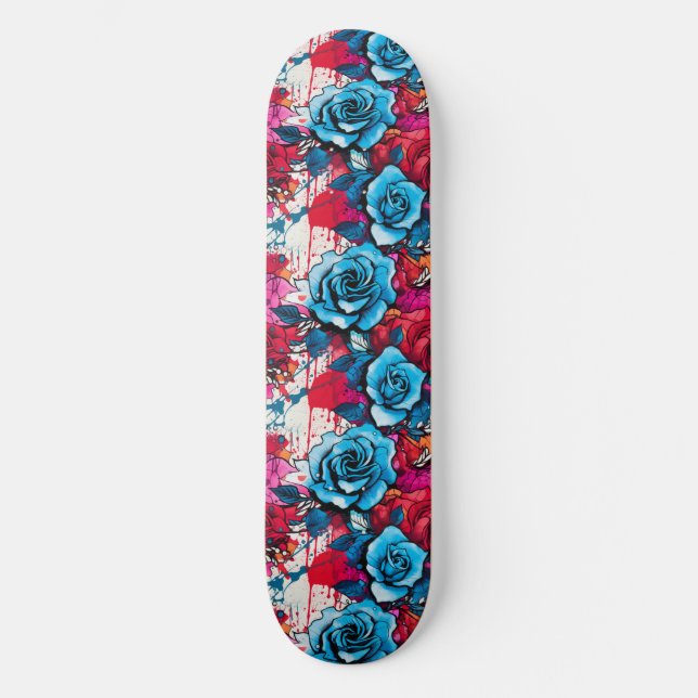 Urban Bloom: Red & Blue Ro Graffiti Mini Skateboard Bräda 18,5 Cm (Framsida)