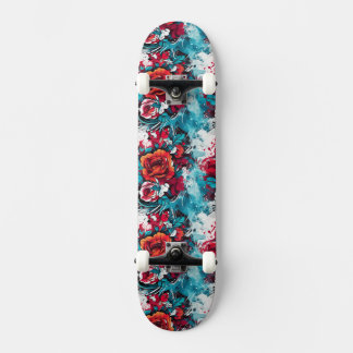 Urban Bloom: Red & Blue Ro Graffiti Skateboard
