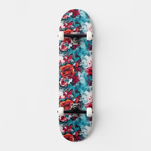 Urban Bloom: Red & Blue Ro Graffiti Skateboard (Framsida)