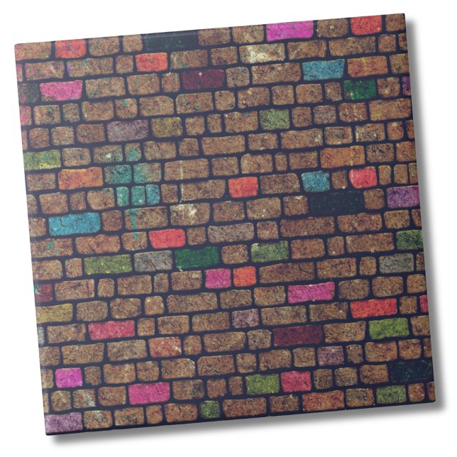 Urban Brick Mönster Kakelplatta (Colorful Distressed Rustic Painted Bricks Pattern Ceramic Tile)
