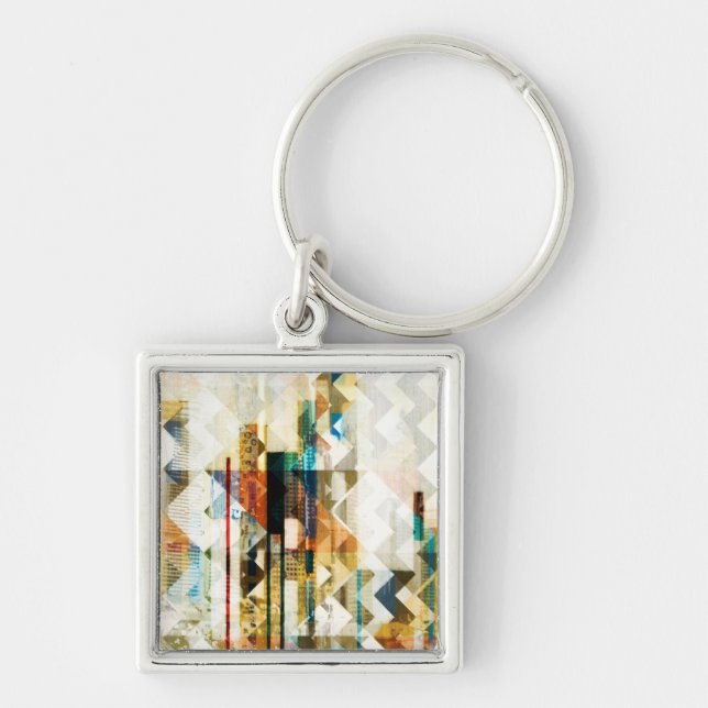 Urban Chevron II Fyrkantig Silverfärgad Nyckelring (Framsidan)