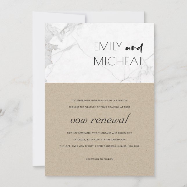 URBAN CHIC RUSTIC KRAFT MARBLE VOW RENEWAL INBJUDA TACK KORT (Framsida)