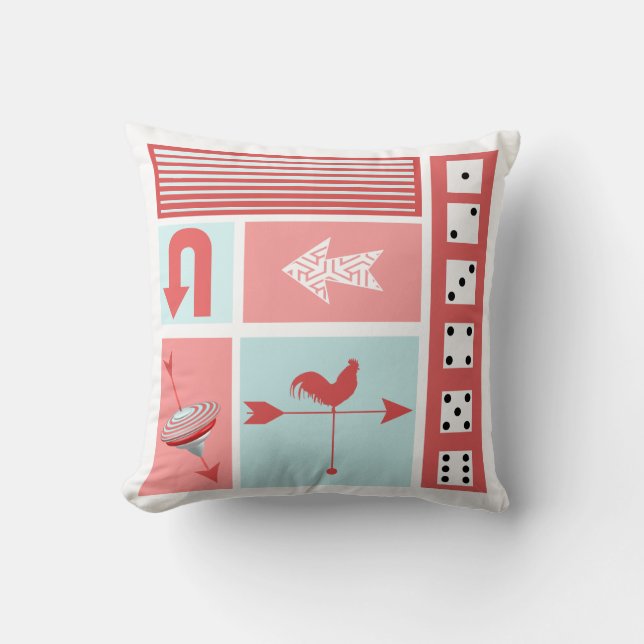 Urban Chicken Farm Mid Century Aqua Red Retro Kudde (Framsida)