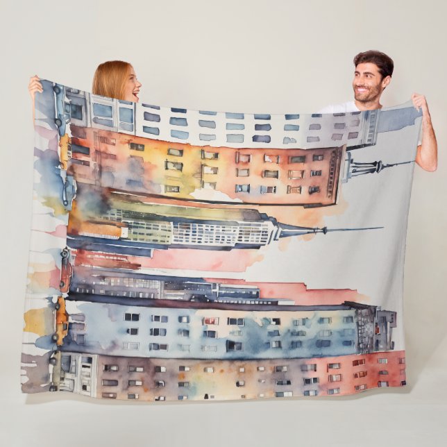 Urban Cityscape Skyscapes med vattenfärg Fleecefilt (På plats)